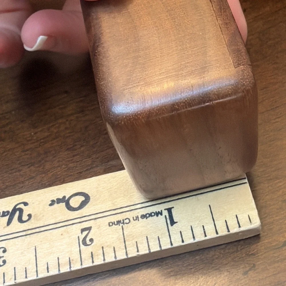 Vintage Wooden Trinket Box Sliding Lid Inlay Design Small Jewelry Stash Holder